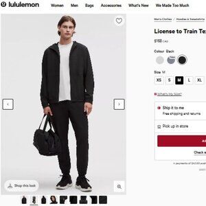 Mens Lululemon Black Med Full Zip Jacket